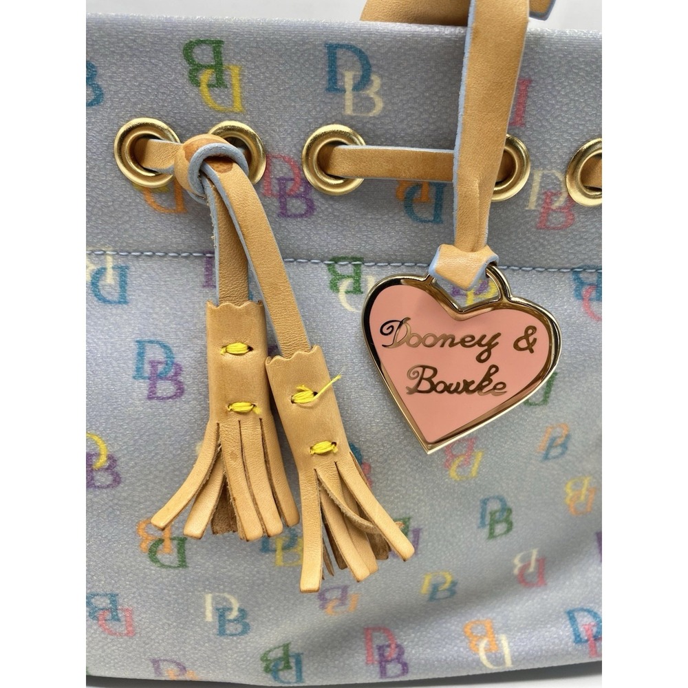Vtg Y2K Dooney & Bourke Rainbow Monogram Tassel Tote Signature Blue Handbag-flaw - Picture 3 of 13